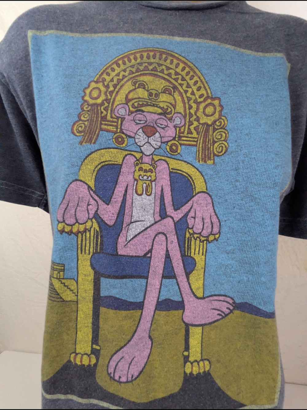 Pink Panther Grey Tee Sitting On Throne The King Of Cool Medium Unisex